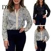 Elegant Sequin Shirt Women Collared Long Sleeve Button Down Sparkly Shiny Loose Blouse Top for Parties Clubs Bars Daily Wear Dressy