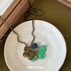 Diamond butterfly twin butterfly pendant necklace medieval vintage temperament collarbone chain fashion niche jewelry women