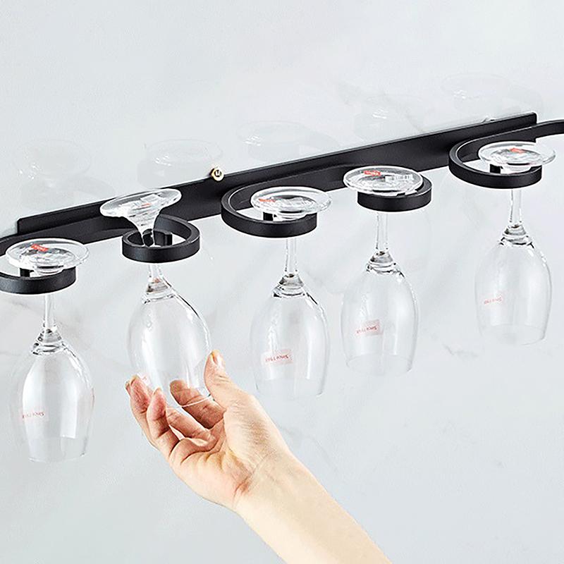Portabicchieri da Vino da Parete Spazio Alluminio Rack Creativo per Conservare Calici Bar Ristorante Domestico Portabicchieri da Vino Senza Foratura