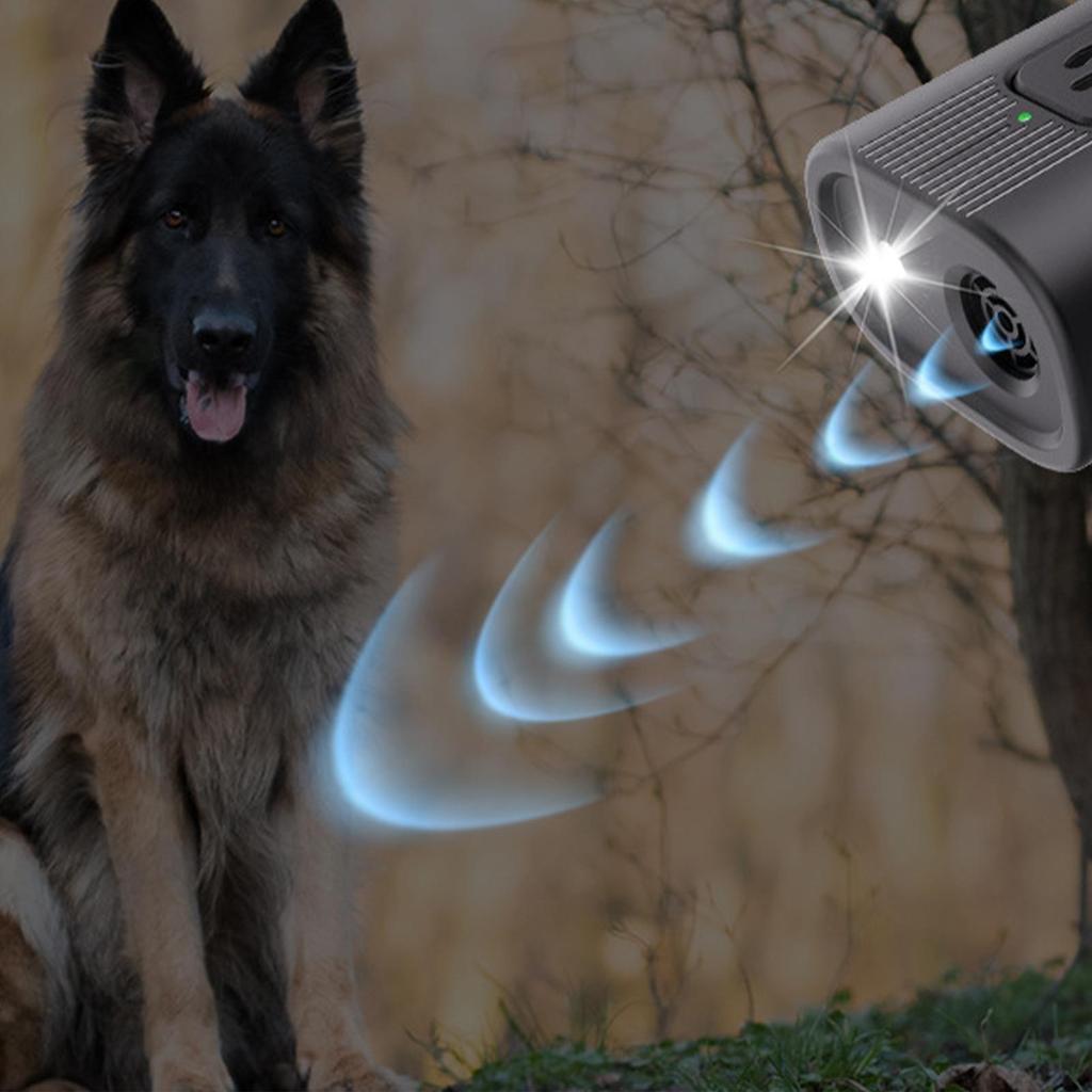 Ultrasonic Anti Barking Device Portable Dog Bark Suppressor Handheld Repeller Trainer with LED Light Battery Powered for Outdoor