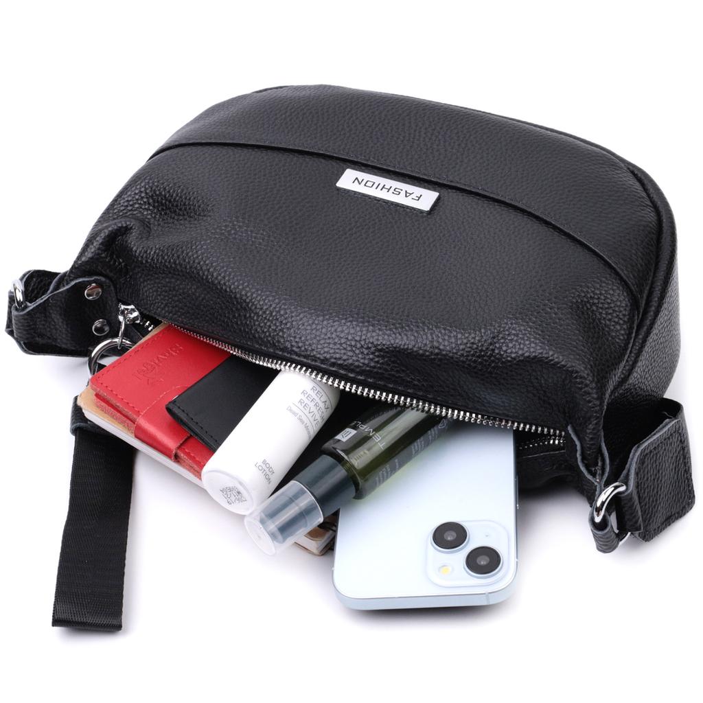 Damen Leder Umhängetasche mit ungewöhnlichem Reißverschlussanhänger Vintage 22615 Schwarz