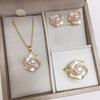 SHDIYAYUN Hot Sale Rolling Flower Natural Freshwater Pearl Earrings Necklace Rings Jewelry Set
