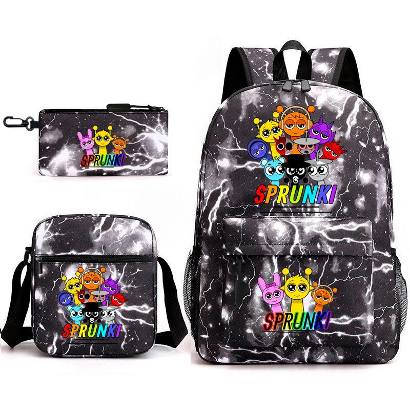 Rhythm box game merchandise student bag sprunki cartoon starry sky backpack leisure bag 3-piece set D