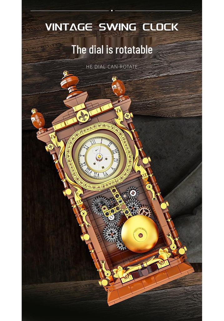 High-Density Retro Pendulum Clock Compatible with LEGO Model Assembly, Nostalgic Gift for Men and Women