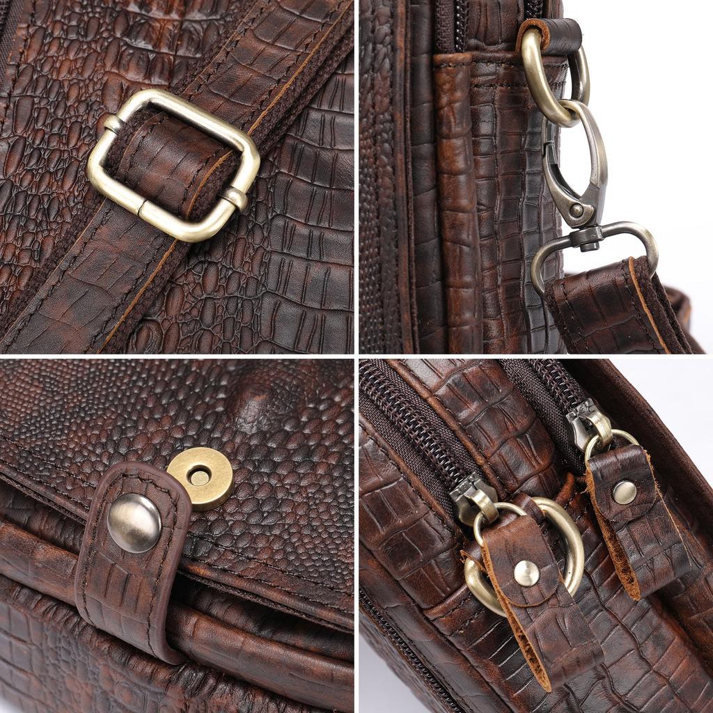 Fashionable Business Men's Bag New Top Layer Cowhide Personalized Diagonal Cross Men's Bag Crocodile Pattern Shoulder Bag