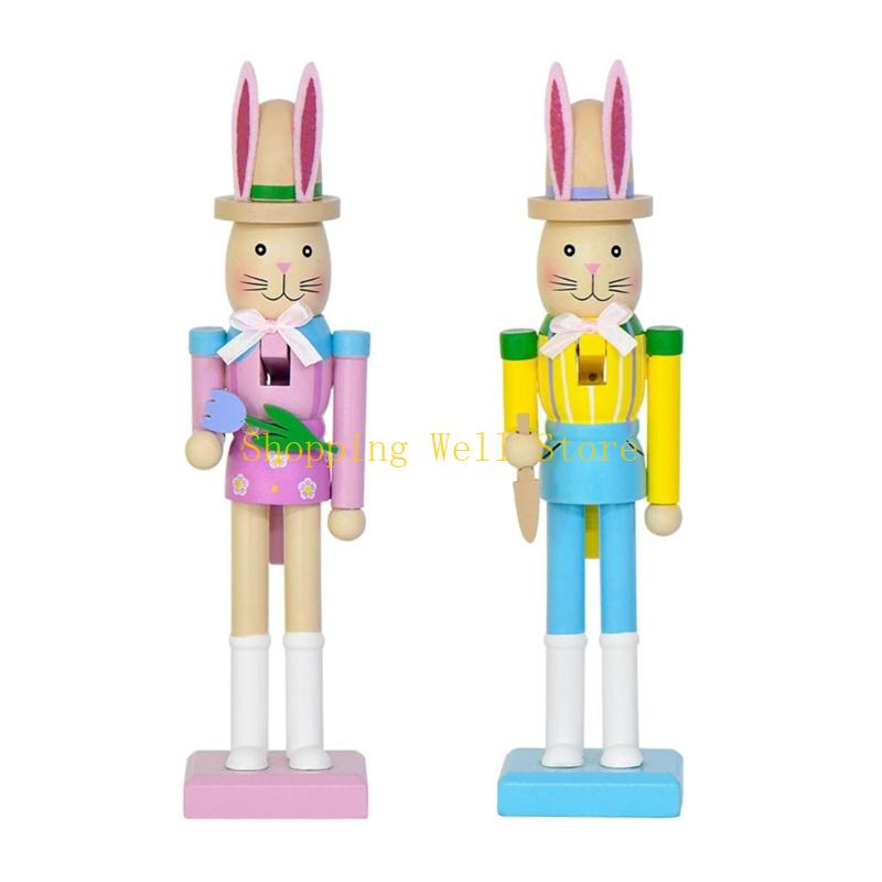KX4B Multifunctional Wooden Rabbit Statue for Tabletop Mantels Shelf Living Room and Easter Party Decoration