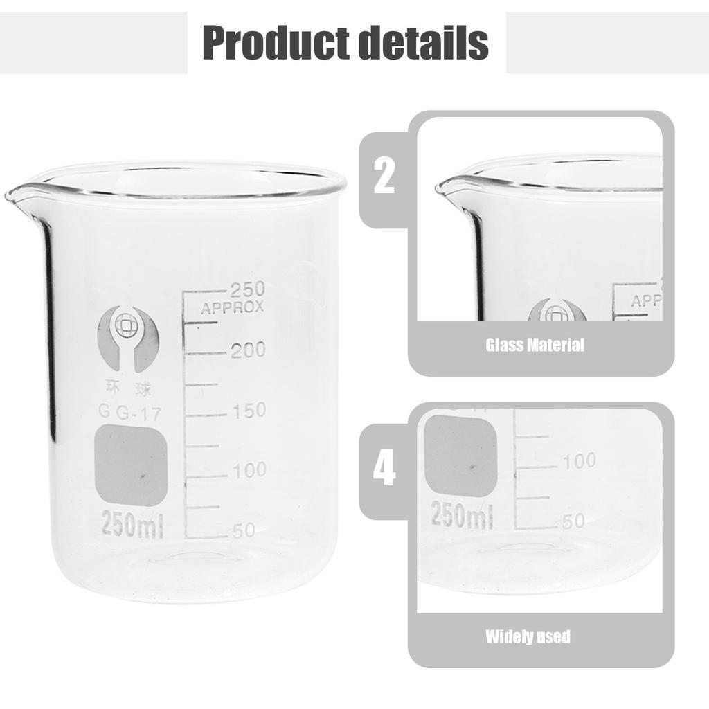 5Pcs Glass Beakers Set 10Ml 25Ml 50Ml 100Ml 250Ml Clear Graduated Laboratory Glassware for Precise Liquid Measurement in Science