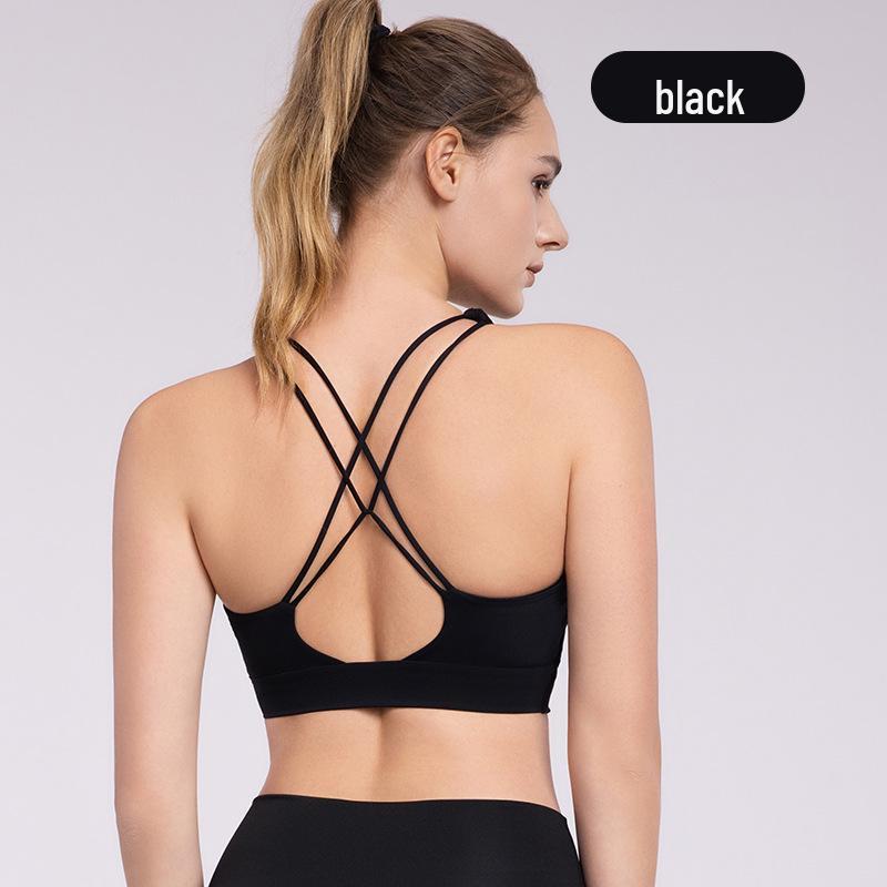

Женский спортивный бюстгальтер с перекрестной спинкой - Без отскока, Дышащий, Топ для йоги на бретелях-спагетти S чёрный