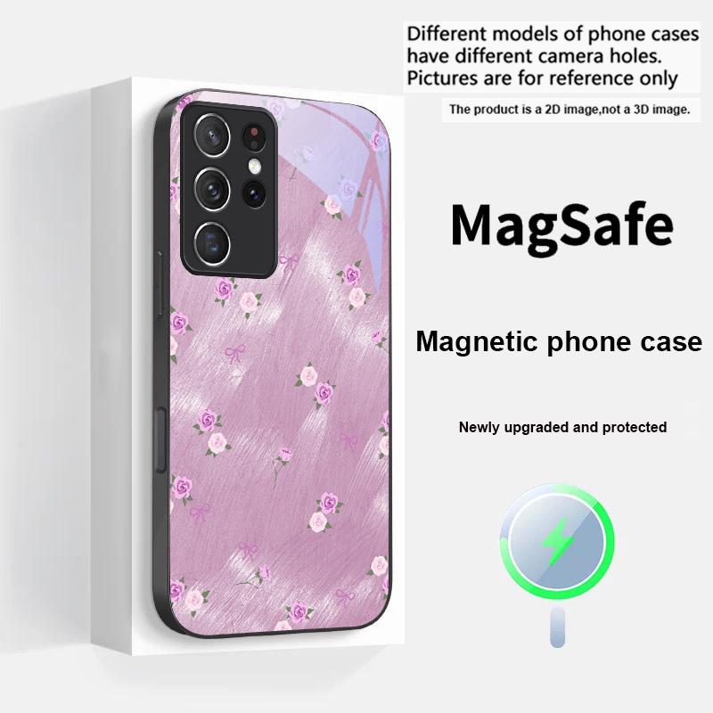 Gradient Yellow Rose For Samsung S25 S25 Edge S25Ultra S8 9 10 20 S21 Pro 22 Plus S23 FE S24 Ultra Magsafe Glass Phone Case