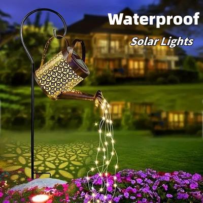 Solar-Gießkanne Eisen Stern-Duschlampe Wasserdichte Hängende Lichterkette Gartendekoration Duschlicht Rasen Hof Dekoration