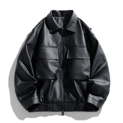 Collar Leather Jacket, Men's Spring and Autumn Coat, Windproof Top, Casual Top
