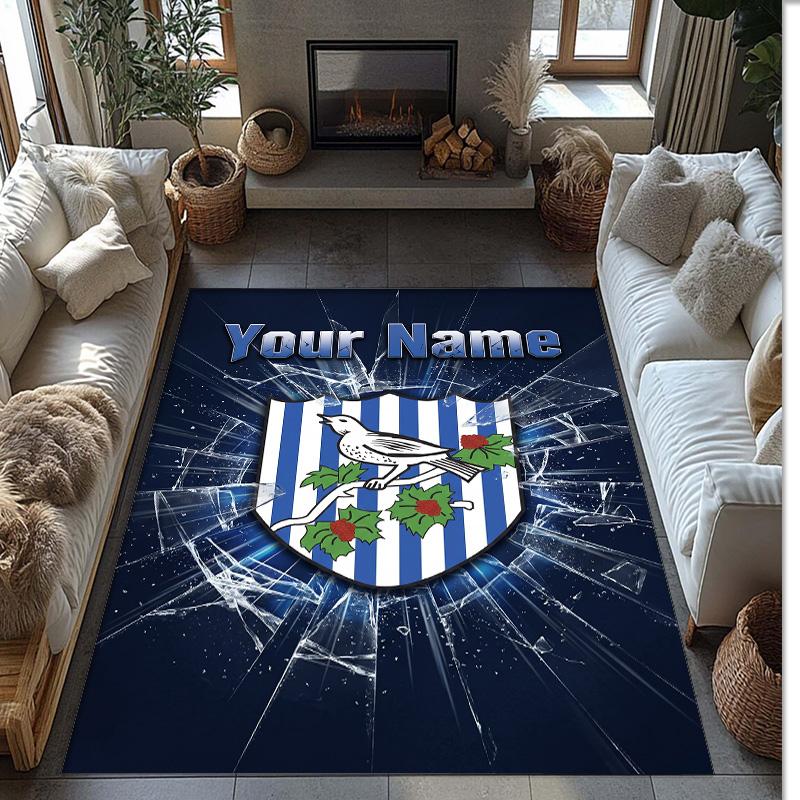 West Bromwich Albion FC Printed Crystal Velvet Rug Non‑Slip Crystal Velvet Carpet For Sofa Bedroom Indoor Home Decoration