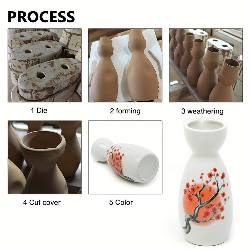 Ceramics Bar Set Japanese Sake Set with Four Wine Cups Hand Painted Safflower Porcelain Style Pottery Gift