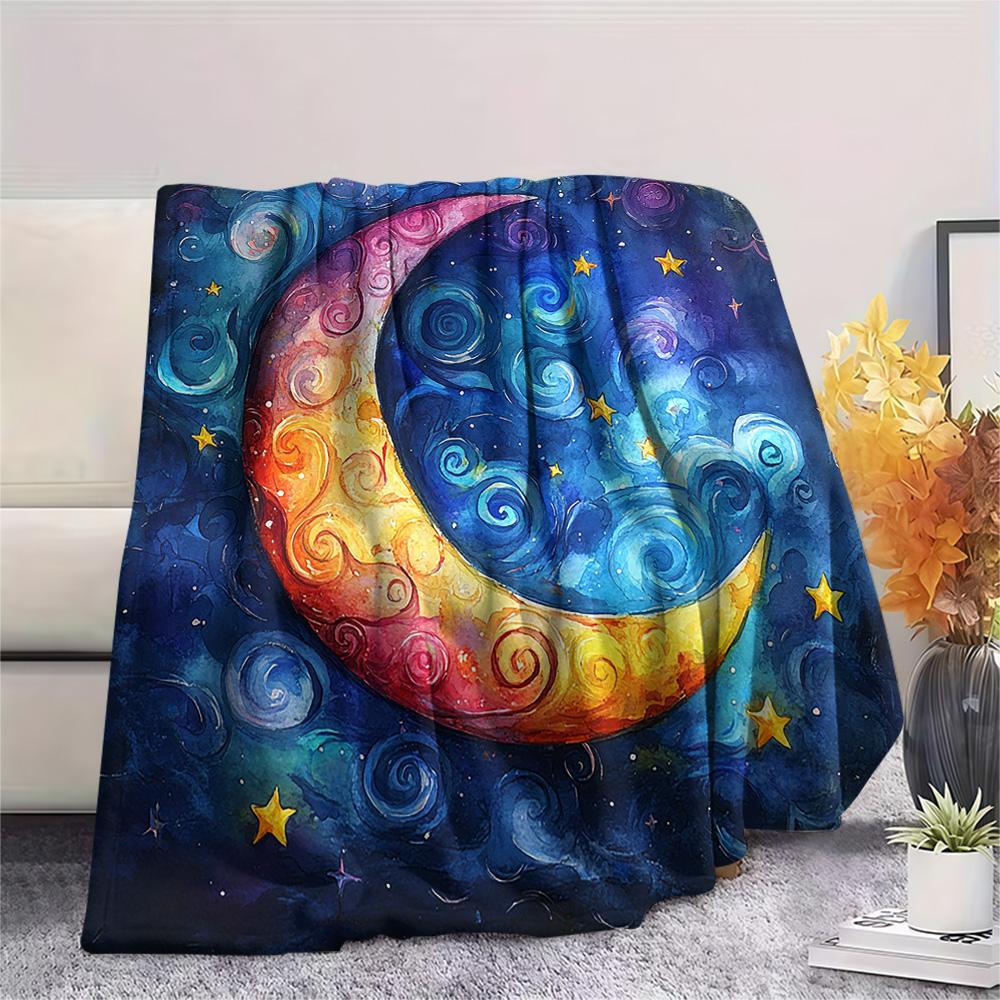 New Moon Print Flannel Blanket, High Quality Comfortable for All Seasons, Home Decor, Warmth and Comfort, Perfect for Christmas Gifts