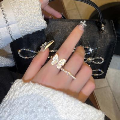 Motyl Niszowy Design Otwarty Pierścionek Damski Zimny Wiatr Zaawansowany Modny Fajny Błyszczący Diament Luksusowy Spersonalizowany Palec Wskazujący