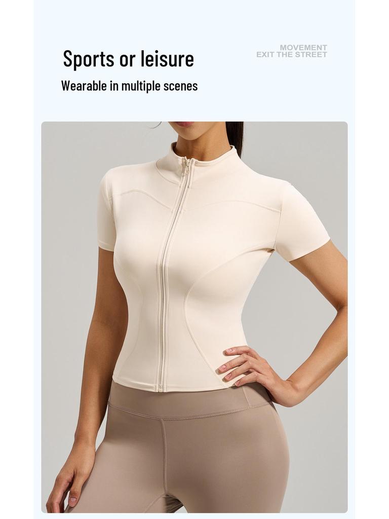 Top da Yoga ad Alta Elasticità con Zip, Vestibilità Aderente e Collo Alto