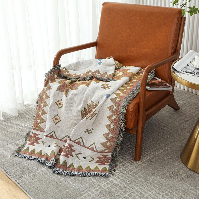 Reversible Blanket, Geometric Pattern, Beige Blanket, Sofa Throw