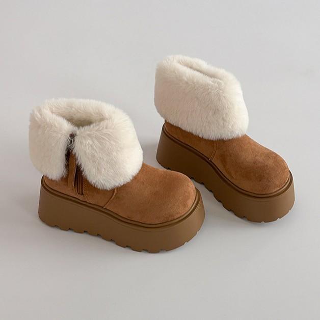 Piaohong versatile literary and artistic fan thick-soled heightening snow boots trendy girl 2025 autumn and winter new velvet warm big head cotton s