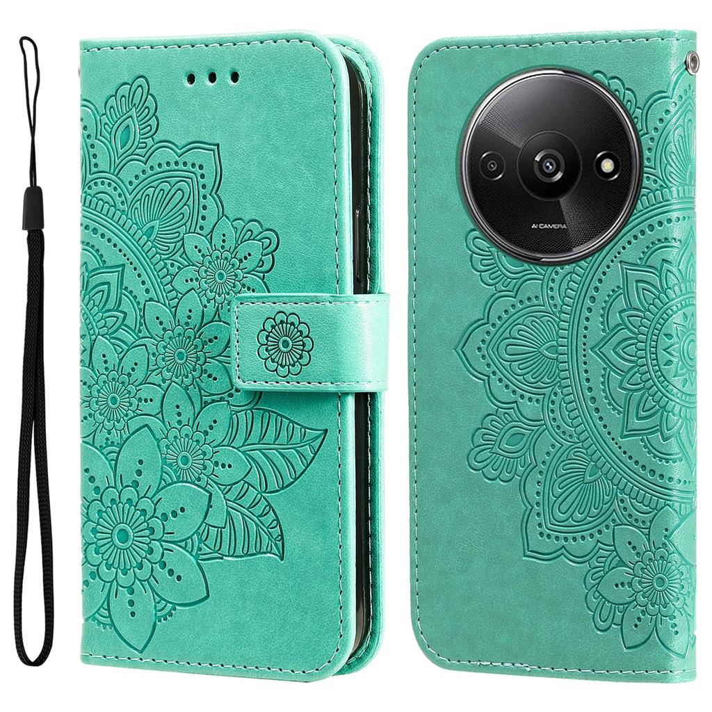For Xiaomi Redmi A3 4G/Poco C61 4G Case Floral Pattern PU Leather Wallet Stand Phone Cover