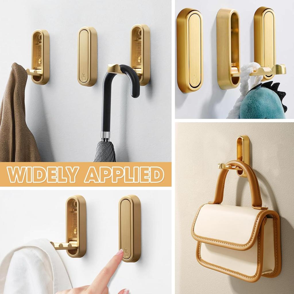 Folding Wall Hooks, 2 Pack Heavy Duty Space Saving Folding Coat Hooks - Zinc Alloy Wall Mounted Hooks for Hanging Coat Towels Clothes Hat Bags Keys