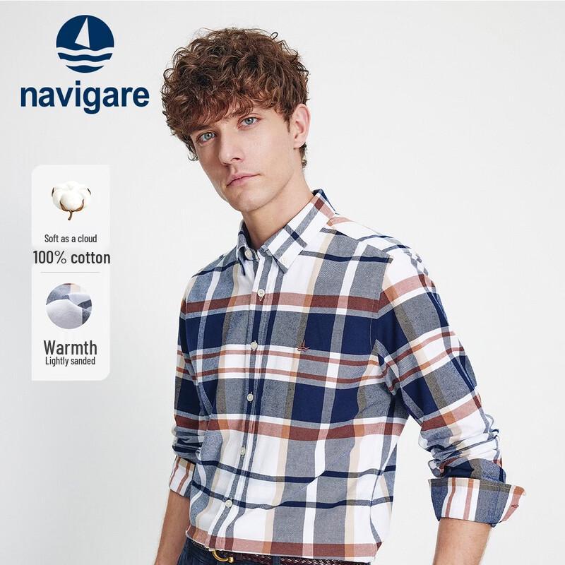 Navigare Men s Pure Cotton Flannel Plaid Long-Sleeve Shirt XL