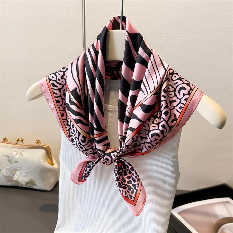 Luxury Zebra Leopard Print Square Silk Scarf for Women Soft Satin Bandana Neck Scarf Shawl Office Casual Summer Travel Wear