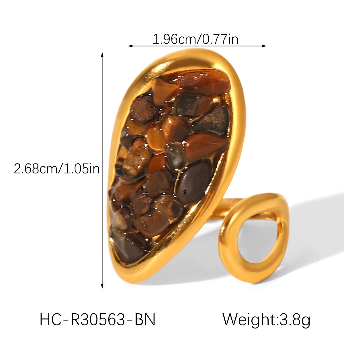 

French vintage natural stone ring for women, non-fading titanium steel jewelry, versatile niche open ring червоний