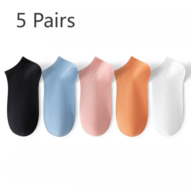 5 Pairs  Female Spring and Autumn Cotton Breathable Deodorant Sweat Absorbing Low Top Socks