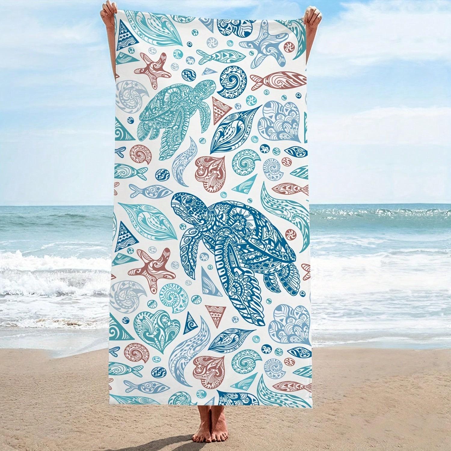 

1PC Boho Sea Turtle Starfish Beach Towel, Quick-Dry Polyester Towel, Unisex, Beach Swim Travel Camping Essential Gift W30*H60(CM)