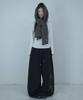 LOOXP Graphic Rivet Folding Training Wide Long Pants Black