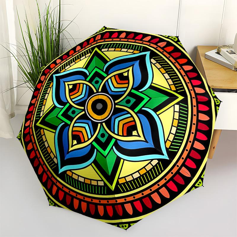 

1pc Mandala Pattern Automatic Opening and Closing Folding Umbrella with 8 Iron Ribs - Portable, Foldable for Travel yy251124100