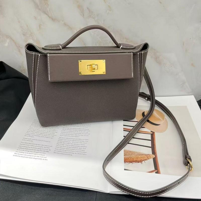 2026 Womens Genuine Leather Handbag With Suede Texture Lock Crossbody Or Top Handle Medium Square Shape