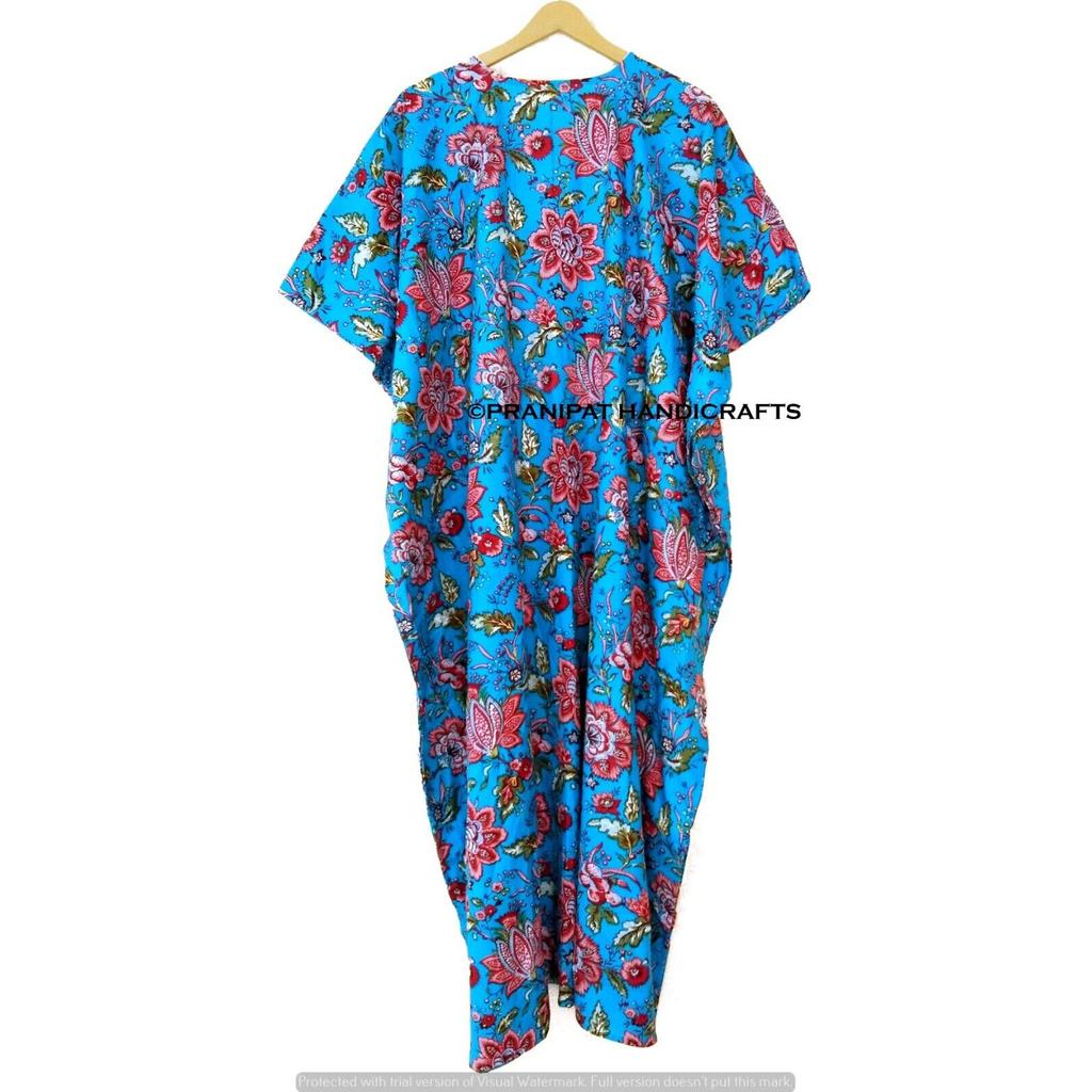 Femei Vară Bumbac Imprimeu Floral Turcoaz Lung Maxi Haine de Noapte Rochie Caftan Boho CKFTN-SCRN-FULL-BUYIT-080
