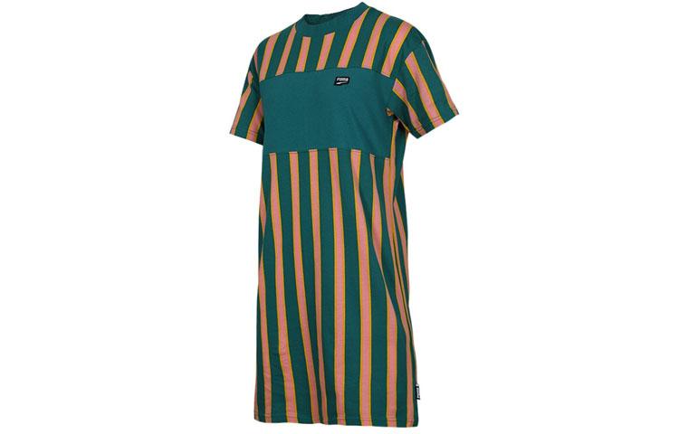 PUMA T Shirt Women s Green Stripes Pattern 596007-34 M