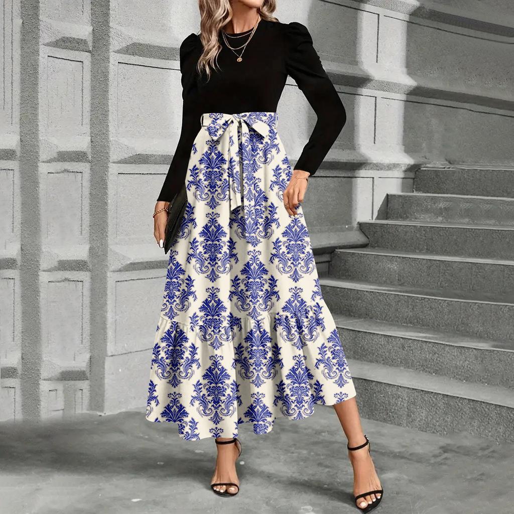 Dámské módní a elegantní šaty s květinovým potiskem s vysokým pasem