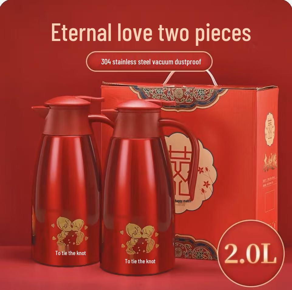 304 Stainless Steel Red Wedding Thermos Flask Pair