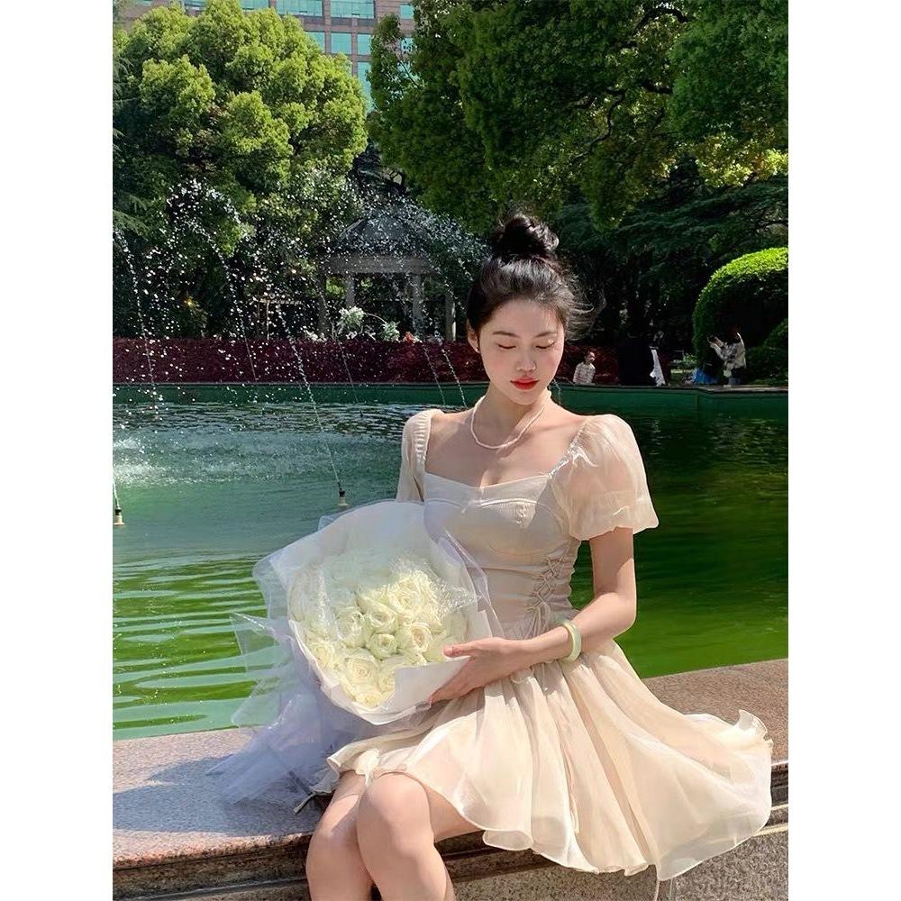 French haute bubble dress fairy spring and summer large size pure desire sweet waist princess tutu new