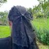 Black Bow Hair Clips Bat Embroidery Lace Tulle Veil Gothic Hairpins Spooky Halloween Cosplay Hair Accessories For Women Girls