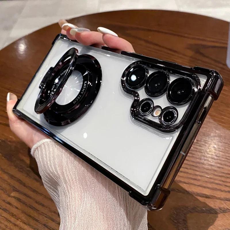 Luxuriöse Beschichtung Stoßfeste Hülle für Smasung S25 Ultra S24 Plus S23 S22 S21 S20 FE Note 20 Für Magsafe Magnetische Halterung Handyhülle