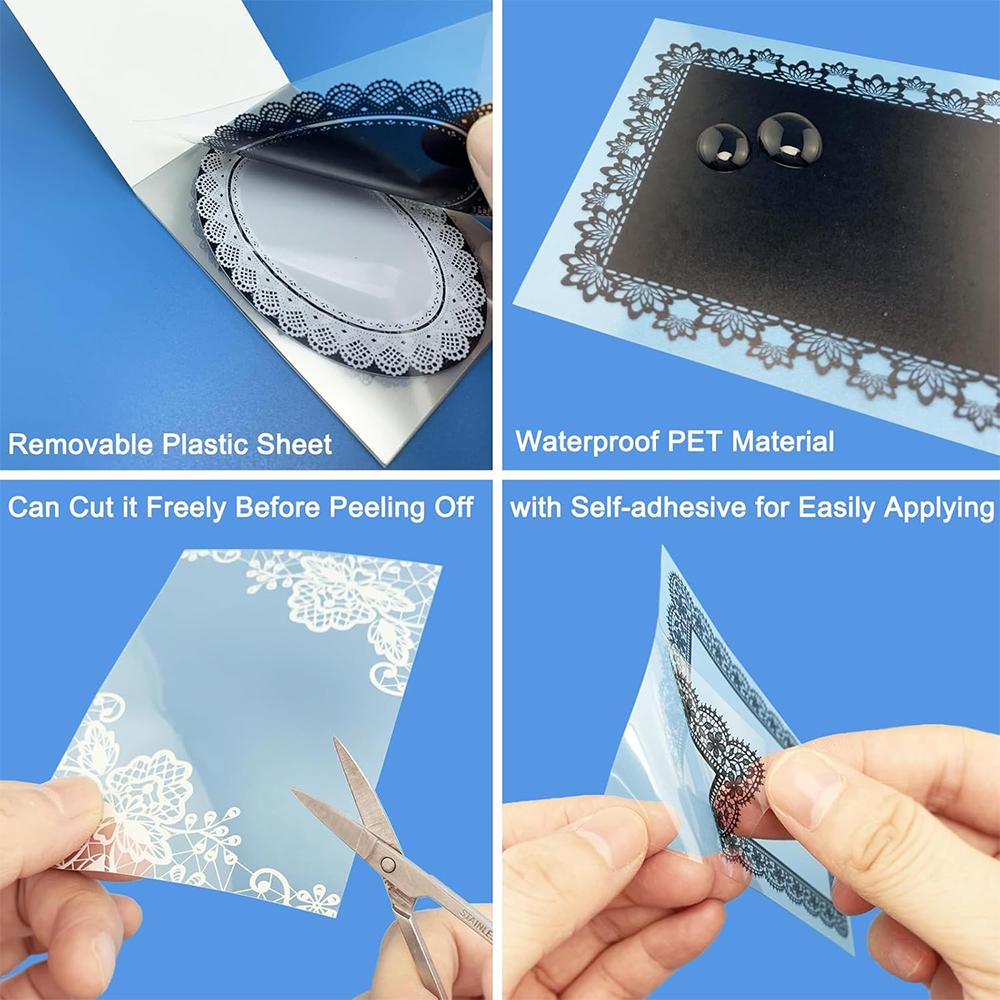 30pcs/pack Unrepeated Patterns Vintage Lace Stickers Black Ink White Ink Various Lace Boarder Sticker Card Journal Scrapbooking