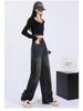 Women's Plus Size Dark Washed Wide-Leg Jeans with Zipper - Retro Style for Spring and Autumn