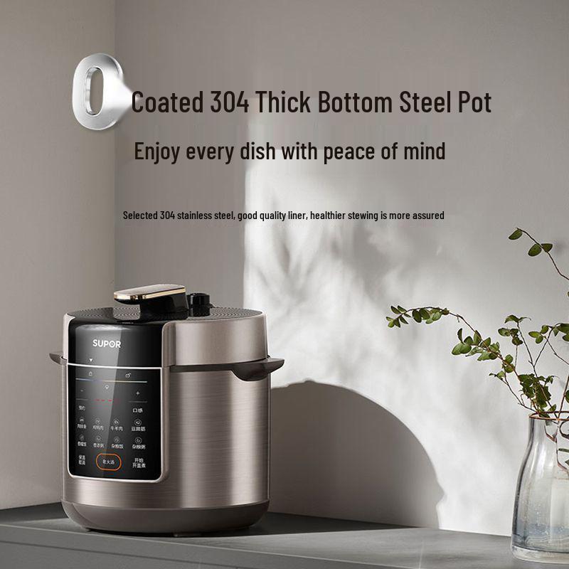 Supor 6L Multifunctional Electric Pressure Cooker with 304 Steel Pot and Intelligent Preset.