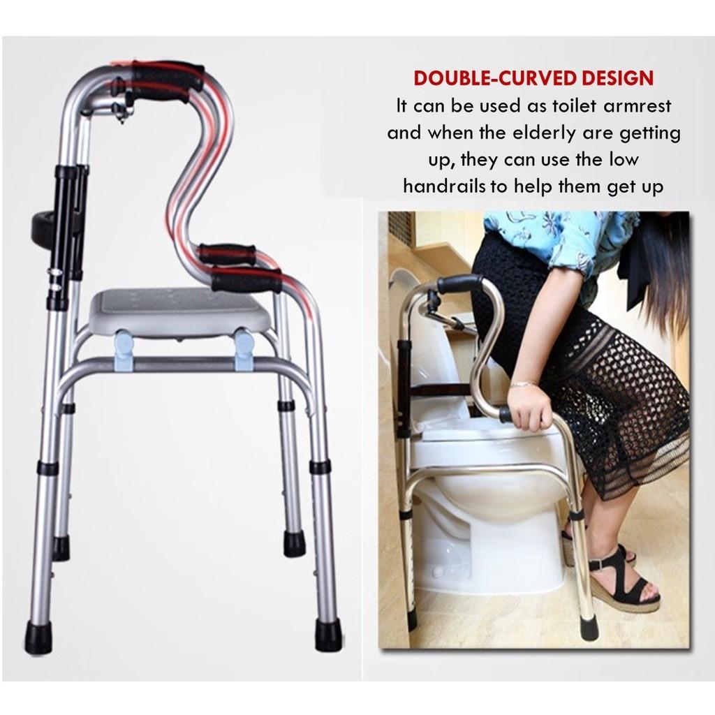 3 in 1 Height Adjustable Walking Frame Foldable Elderly Toilet Support Shower Chair Aluminum Alloy Training Bracket