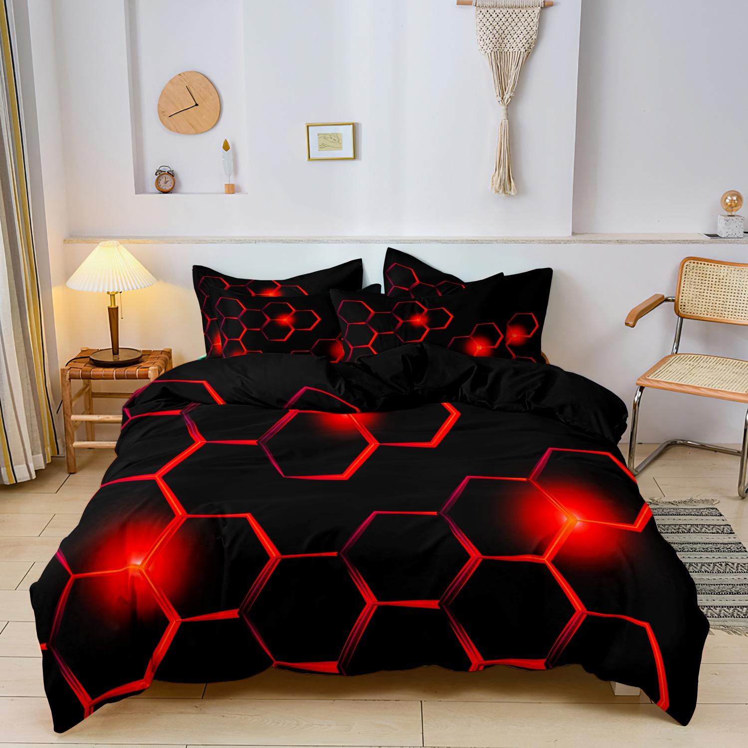 

3pcs Geometric 3D Hexagonal Honeycomb Pattern DuvetCover SetDigital Print Colorful Polyester Bedding with Zipper Closure EU Single(135*200cm)3pcs