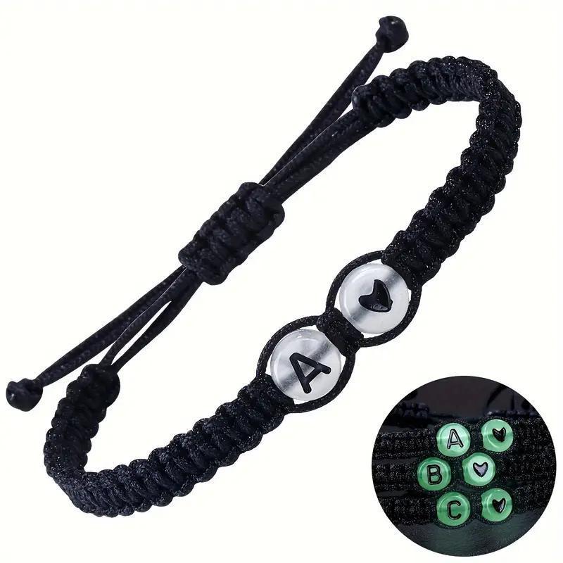 Handmade Black and White Heart Bracelet with 26 English Letters – Fashionable, Versatile Couple's Accessory