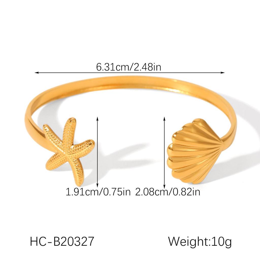 18K Gold Shell Starfish Earrings - European & American Ocean Style, Versatile Colorfast Stainless Steel