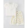 Kids Floral Suit Skirt 2024 Summer New Girl Pure Cotton White Woven Short Sleeve T-shirt Thin Two-Piece Suit 6