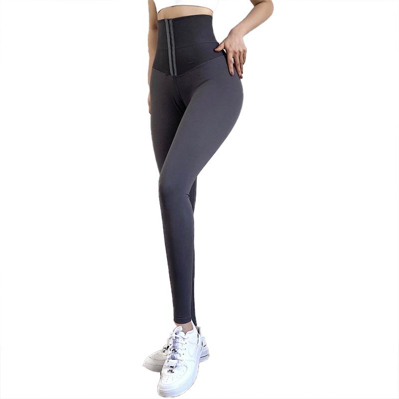 

Double Breasted High Waisted Fitness Pants For Women, Elastic And Tight Fitting Sports Leggings, Training Peach Hip Yoga Pants For Women L