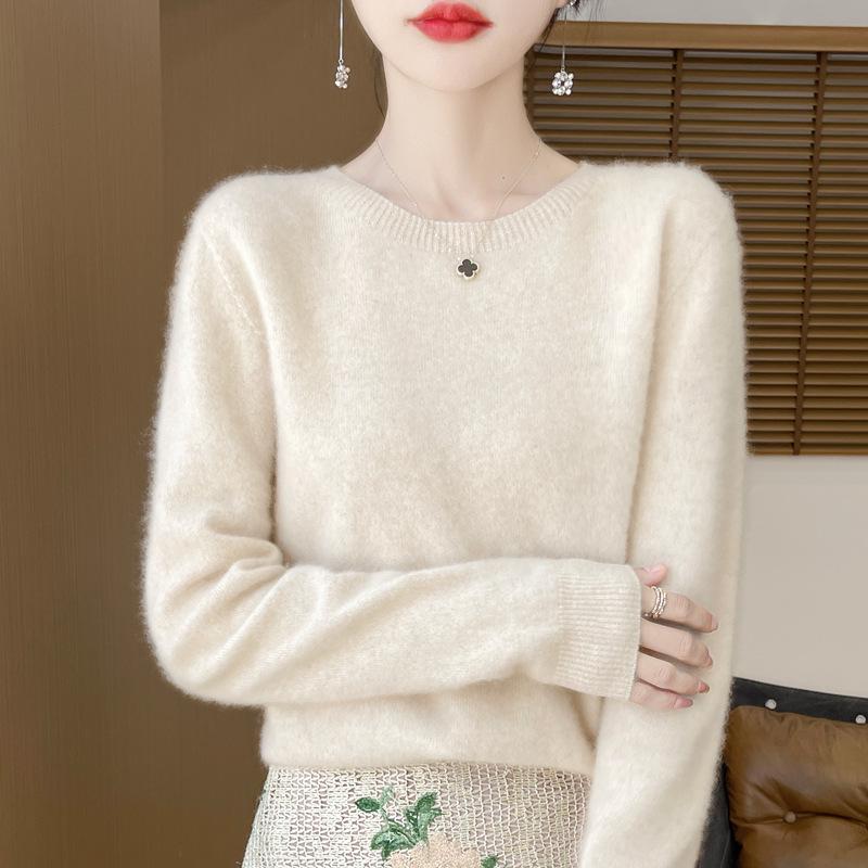 2024 Damen Herbst/Winter 100% Reine Wolle Rundhals Strickpullover