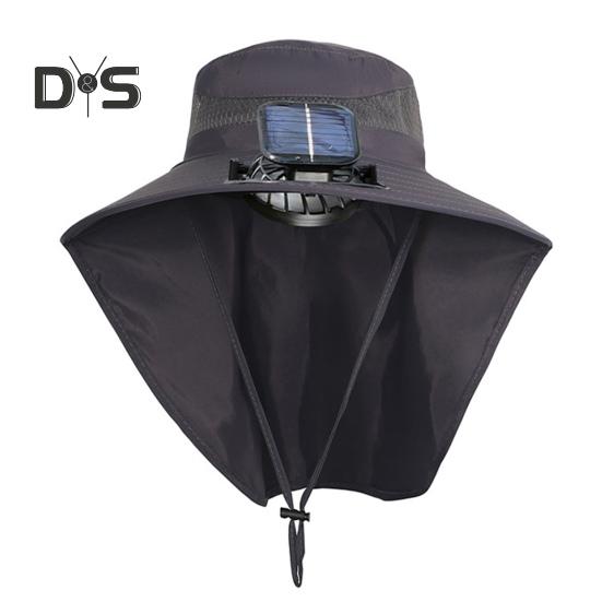 Kapelusz z wentylatorem solarnym z ochroną przed słońcem, podwójny sposób ładowania, kapelusz z szerokim rondem z szalem osłaniającym szyję, kapelusz outdoorowy dla dzieci
